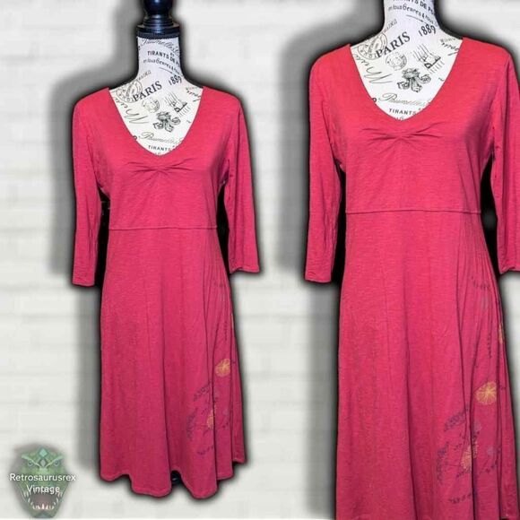 TOAD & Co Horny Toad Rosalinda Fit & Flare Dress in Cranberry Wildflower Print, - Picture 1 of 7